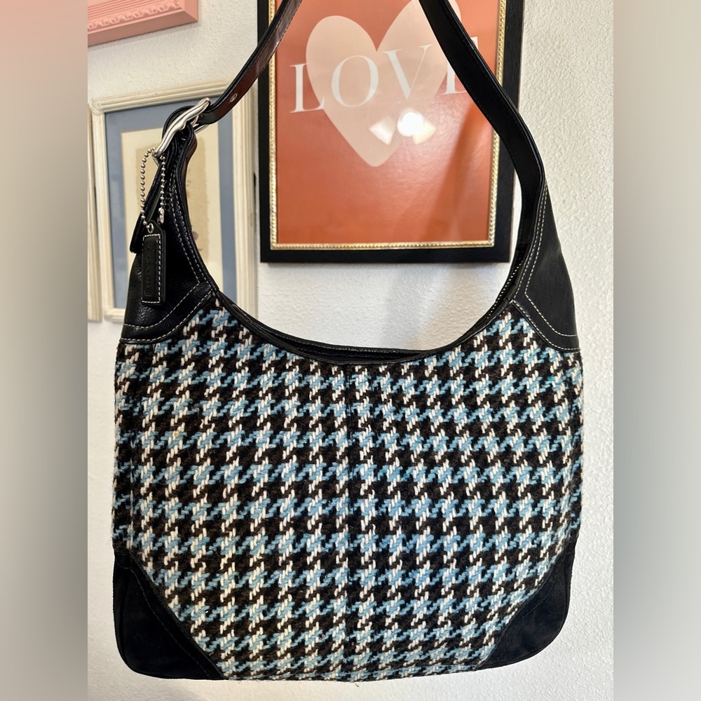 Coach Hampton Houndstooth Suede Leather Hobo Bag F10279